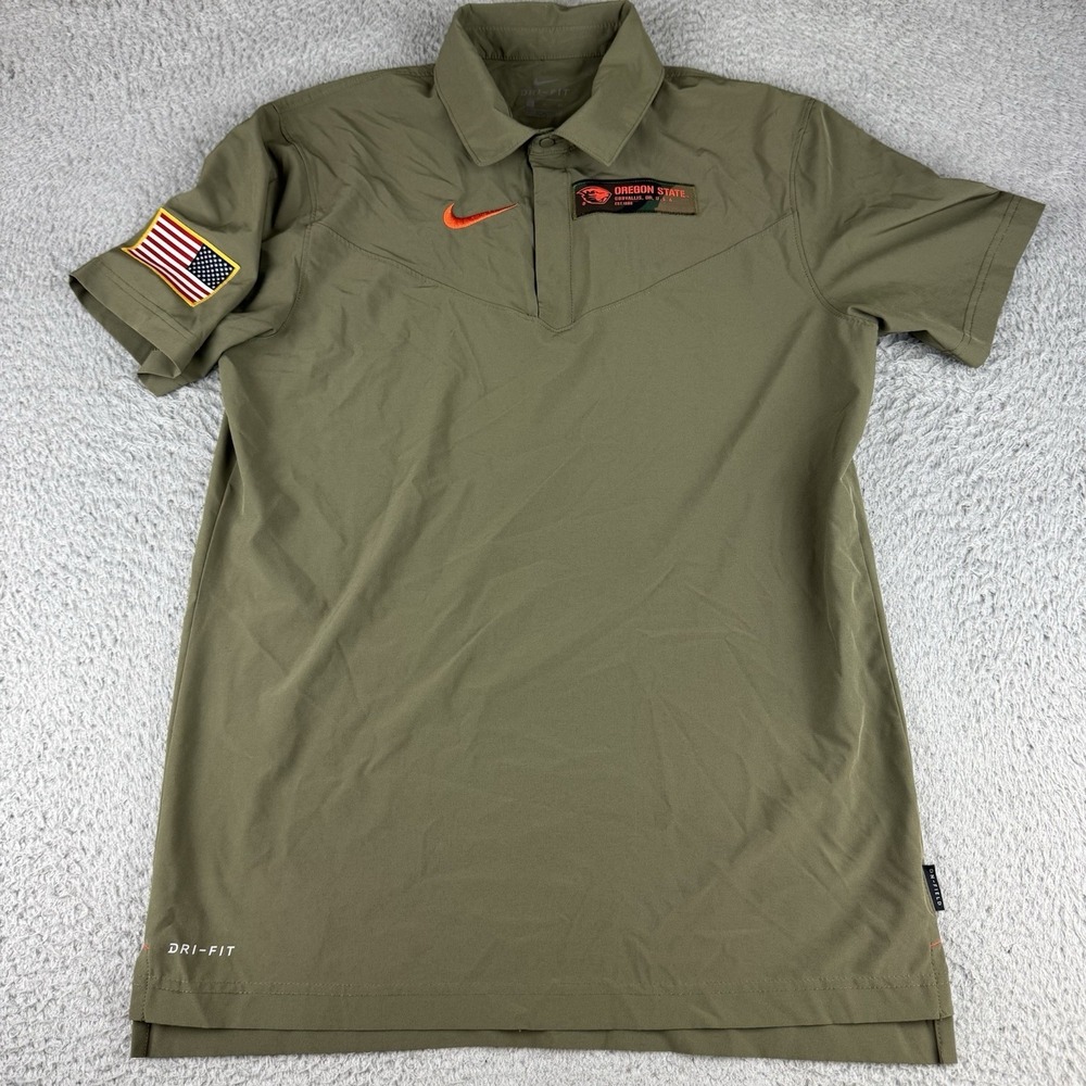 Nike Oregon State Beavers Polo Shirt Mens Small Green Dri Fit On Field Stretch